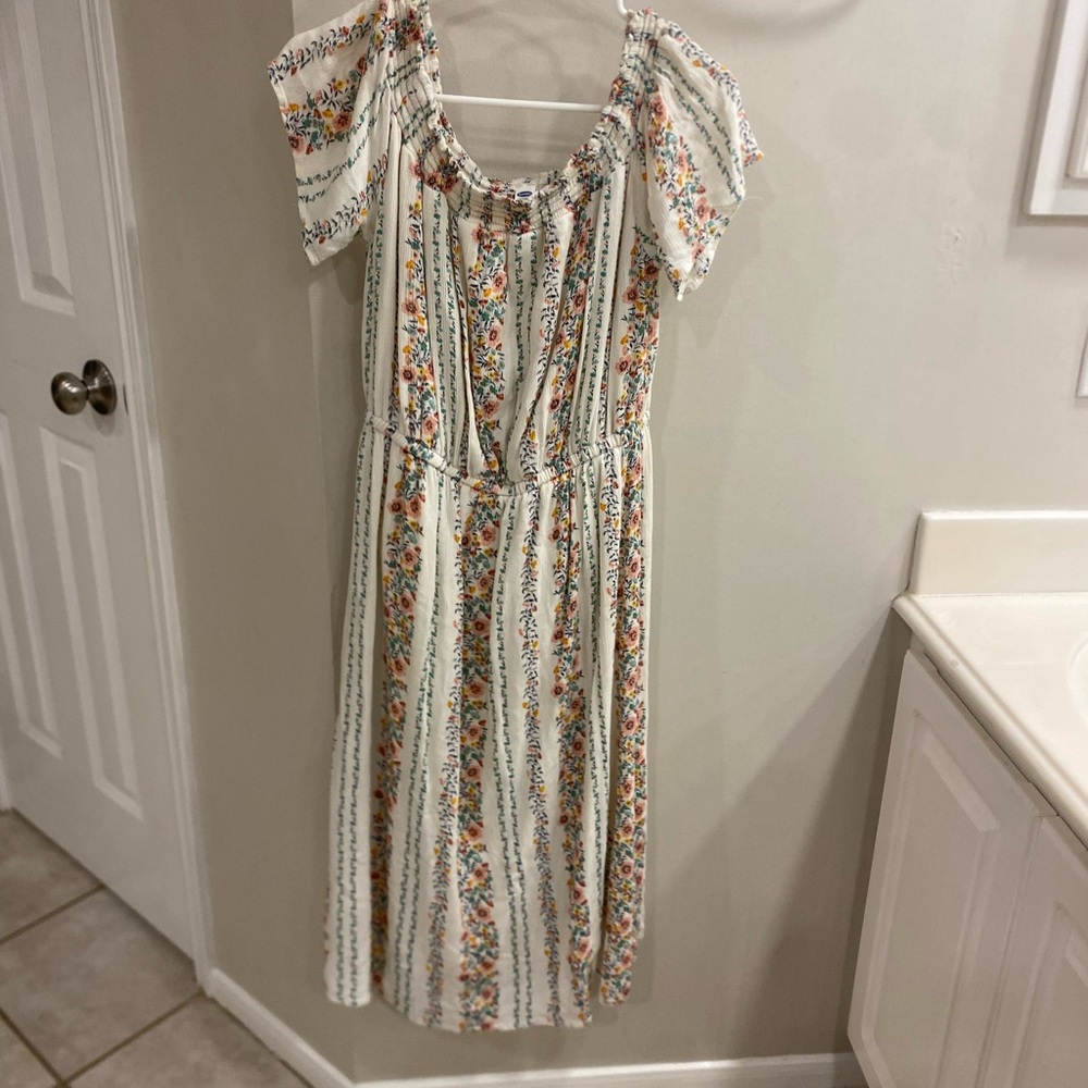 Old Navy Cream Floral Midi Sundress with Flutter Sleeves
